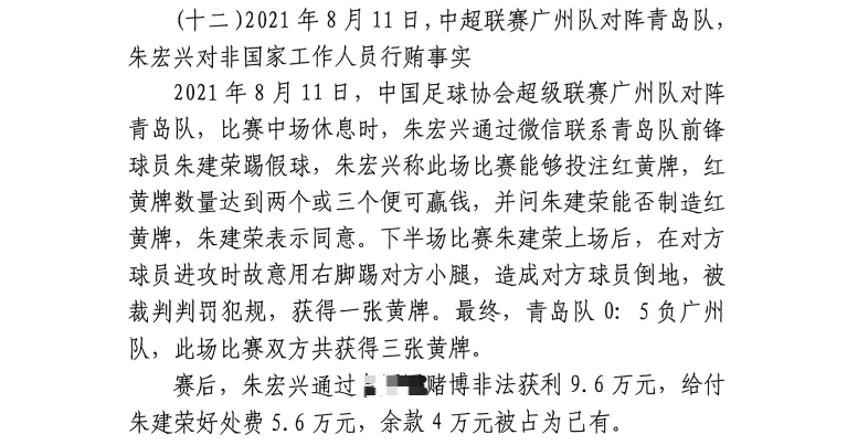網(wǎng)傳判決書：青島球員朱建榮故意踢對方小腿，染黃收5.6萬好處費
